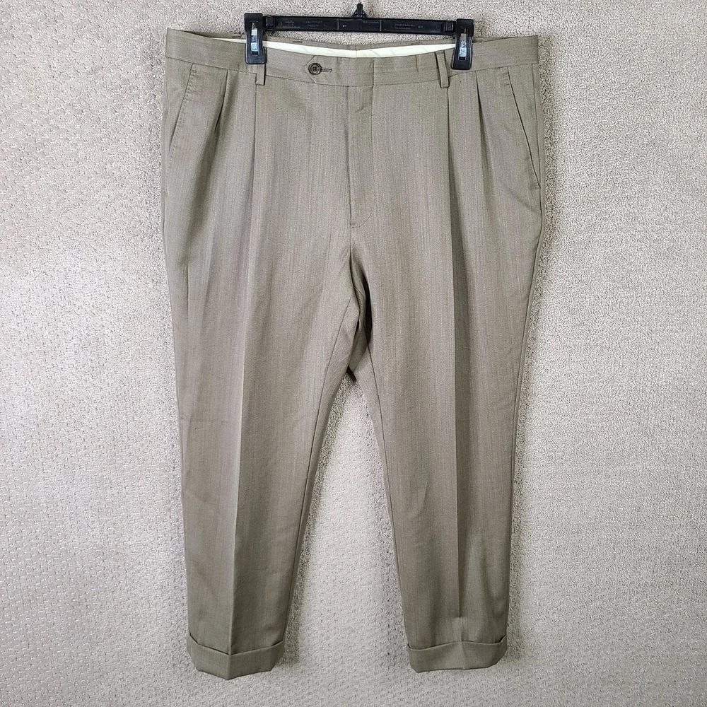Hart Schaffner‎ Marx Pants Mens 38x26 Tan Wool Pleated Dress Suit Trouser Brown